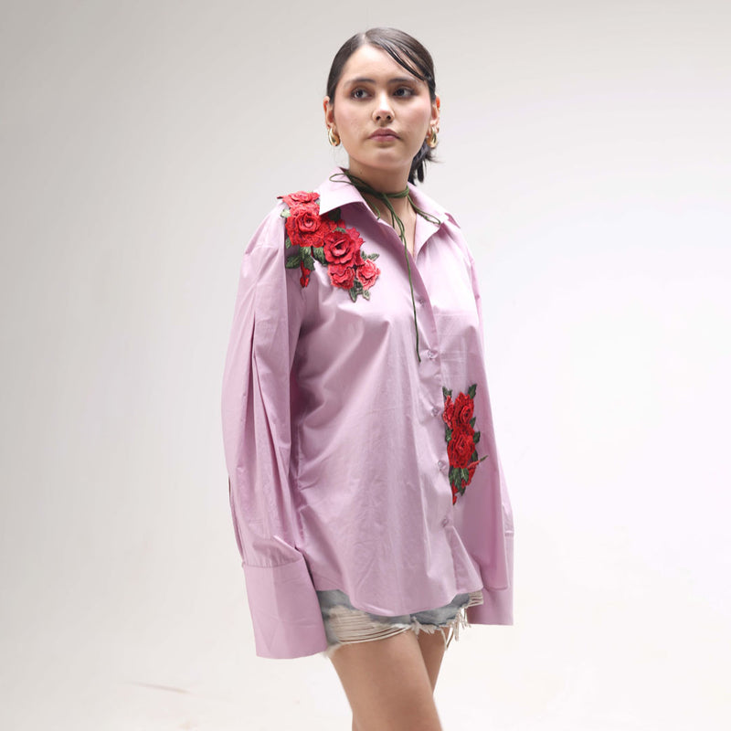 Rosarium Floral Cotton Lavender Shirt