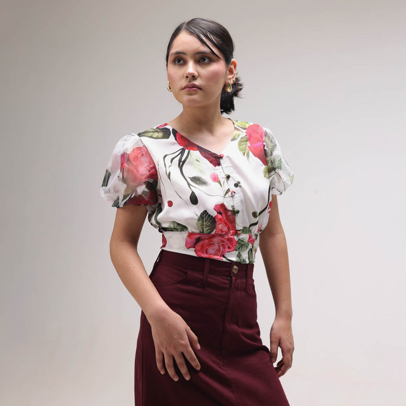 Cherry Parfait Georgette Floral Summer Top