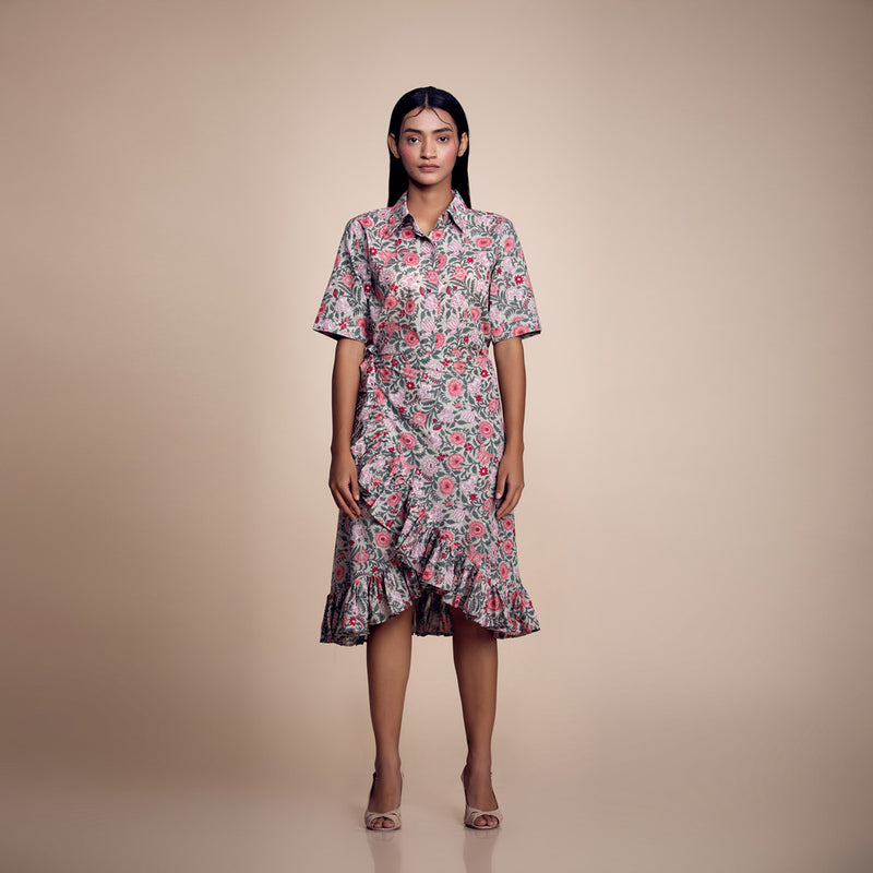 Green-Pink Floral Printed Cotton Co-ord