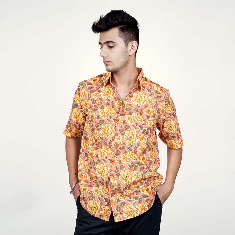 Sweet Peachy Vibes: Trendy Cotton Printed Shirt in Delicate Peach Hue