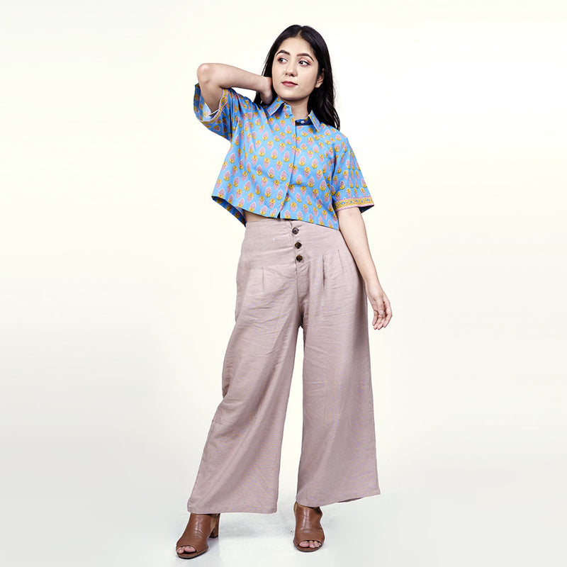 Neon Blue Cotton Crop Shirt