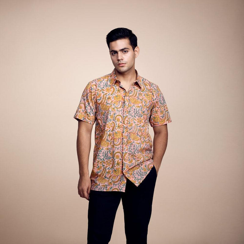 Burnt-Orange Cotton Printed Shirt