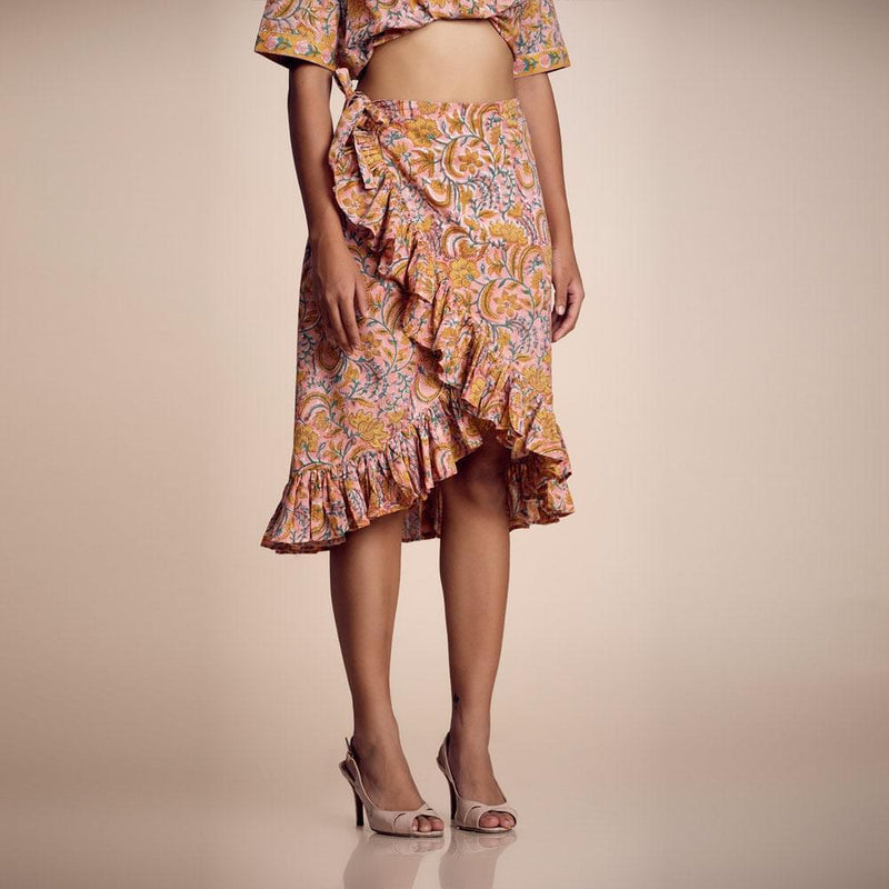 Burnt-Orange Printed Printed Cotton Skirt