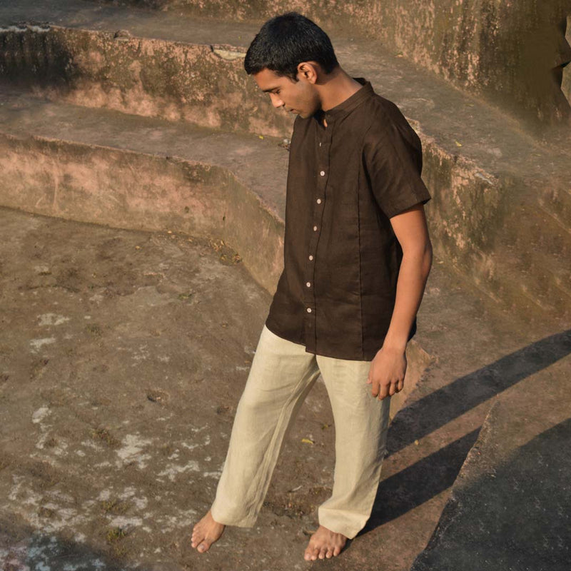 Choco Brown Half Sleeves Linen Shirt