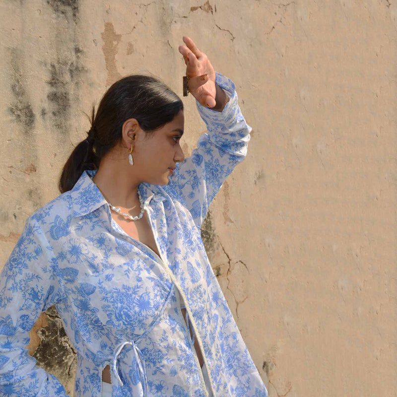 Blue Bliss- Linen Crossover Top