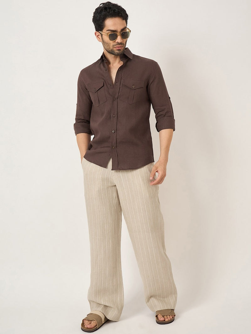 Beige Stripe 100% Linen: Casual and Comfortable Pants