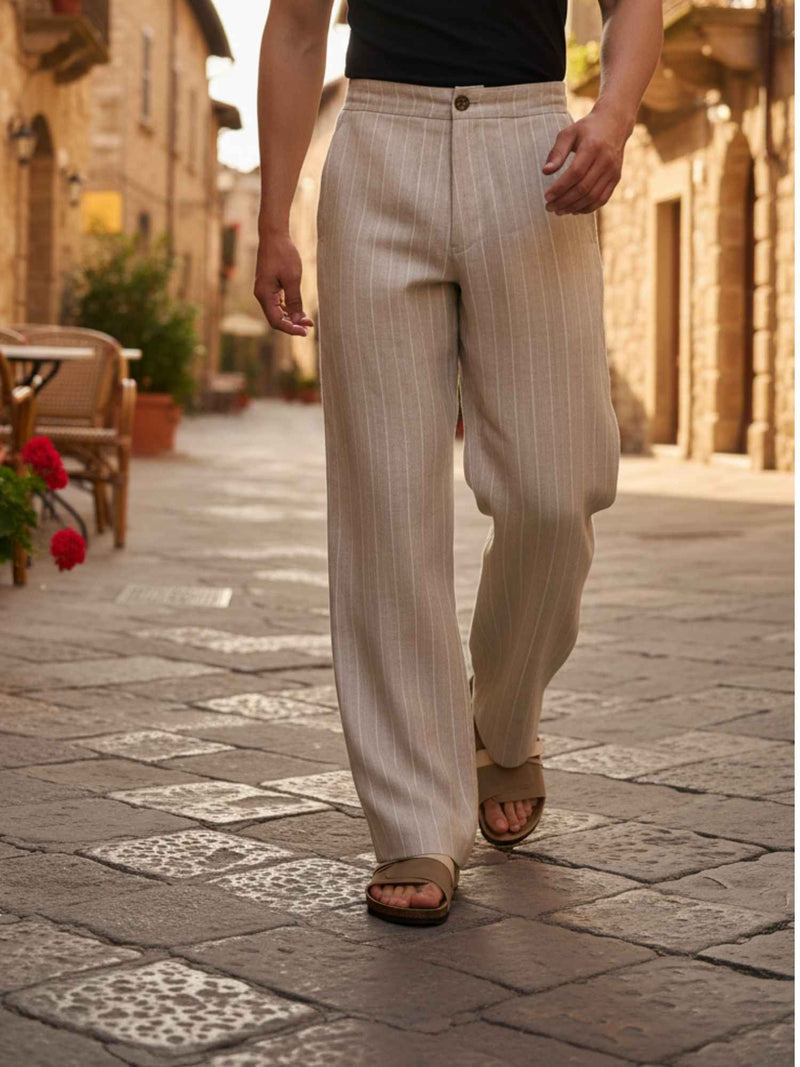 Beige Stripe 100% Linen: Casual and Comfortable Pants
