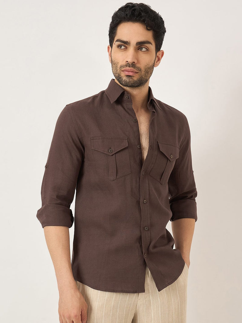 Chestnut Classic: 100% Linen Full Sleeves Shirt