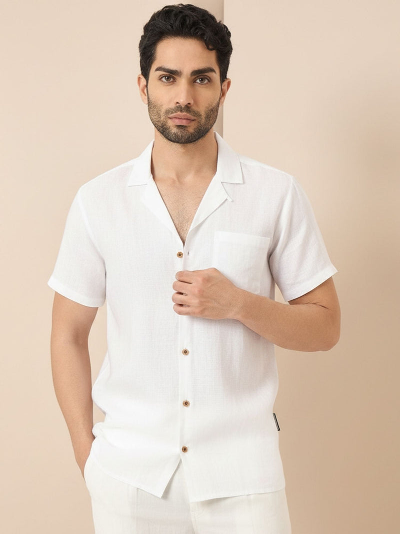 Classic White : Half Sleeves Linen Shirt