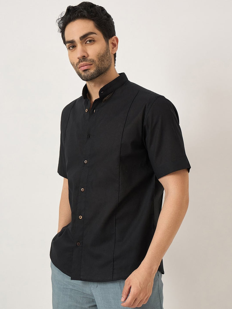 Classy Black: Half Sleeves Linen Shirt