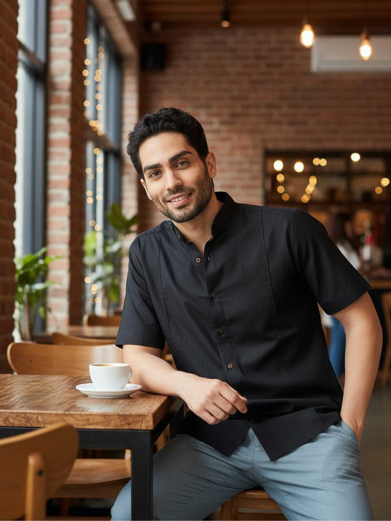 Classy Black: Half Sleeves Linen Shirt