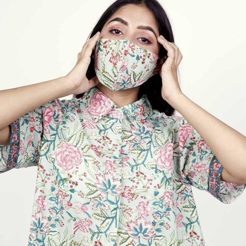 Cloud Blue Cotton Crop Shirt