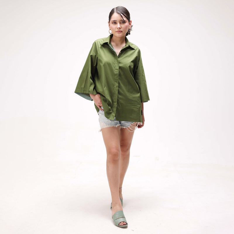 Forest Green Oversized Cotton Shirt