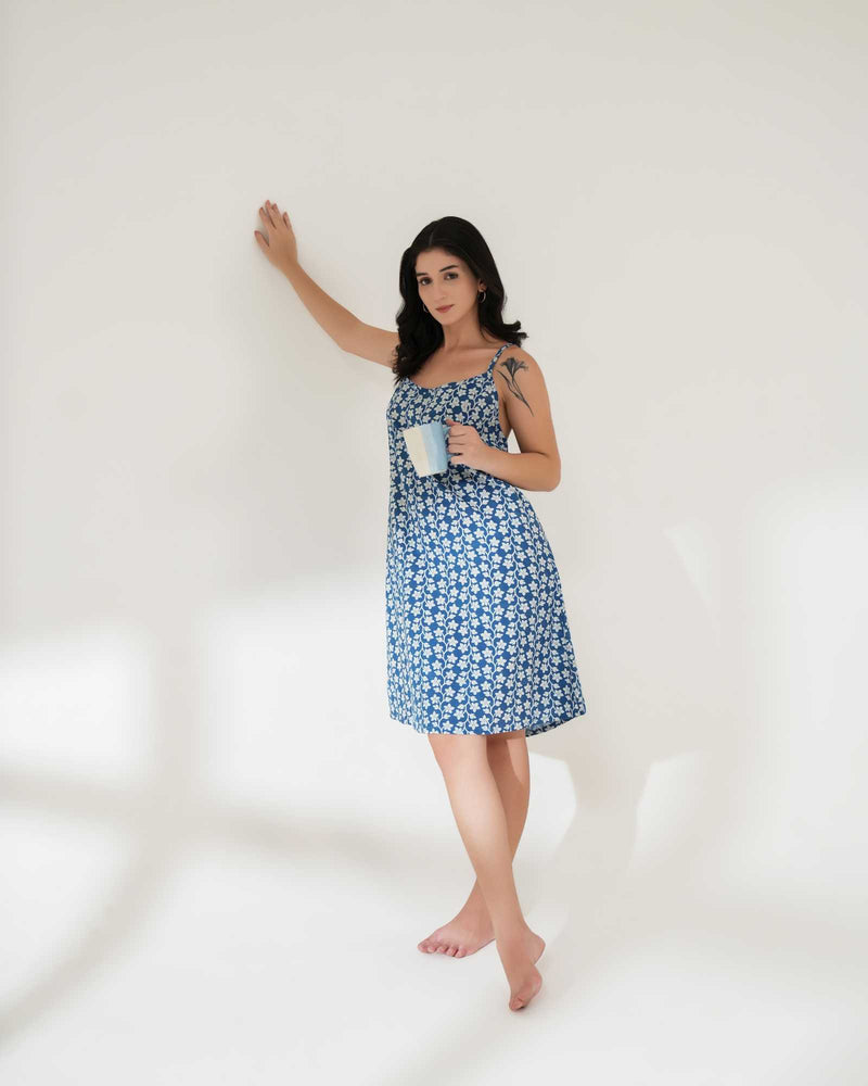 Indigo Floral Slip Lounge Dress