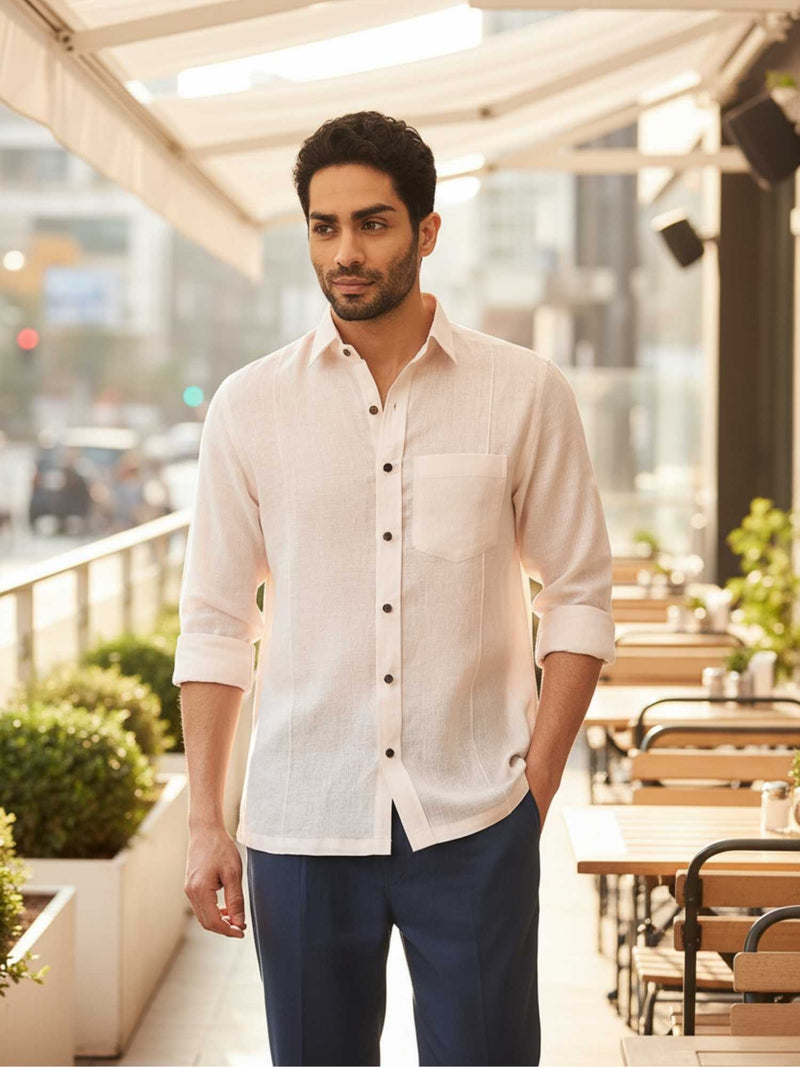 Light Pink: Full Sleeves Linen Shirt