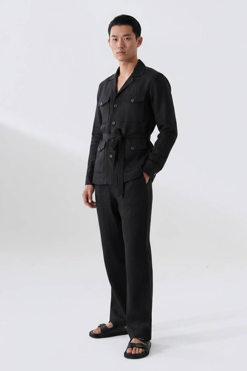 Men’s Black Linen Shacket & Trouser Co-ord Set (Set of 2)