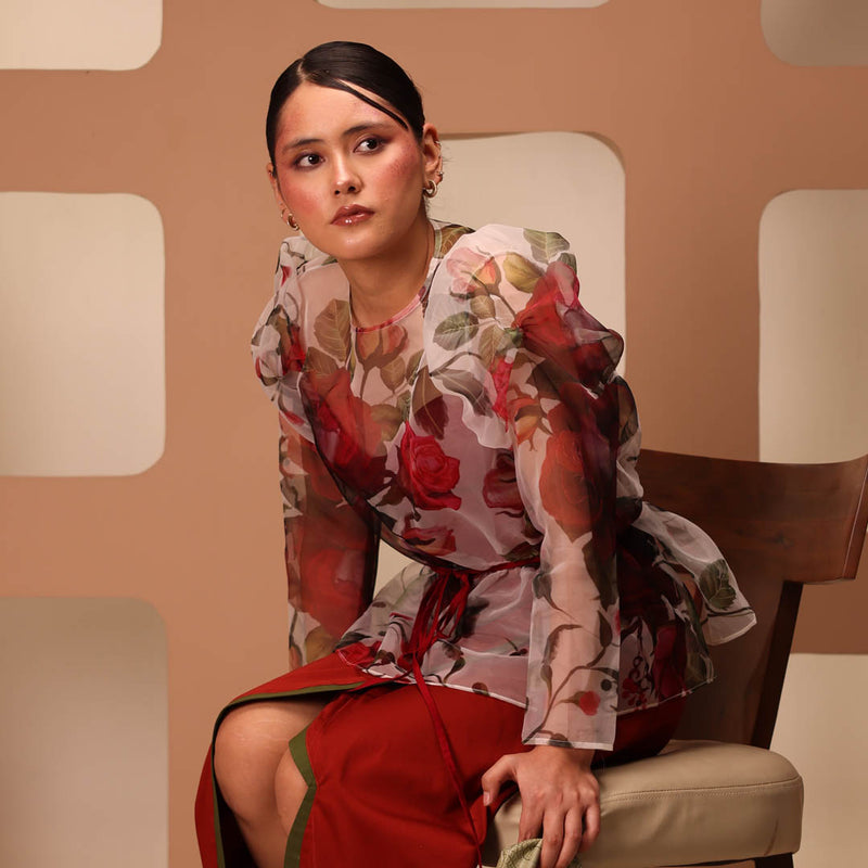 Whispering Petals White Floral Organza Top