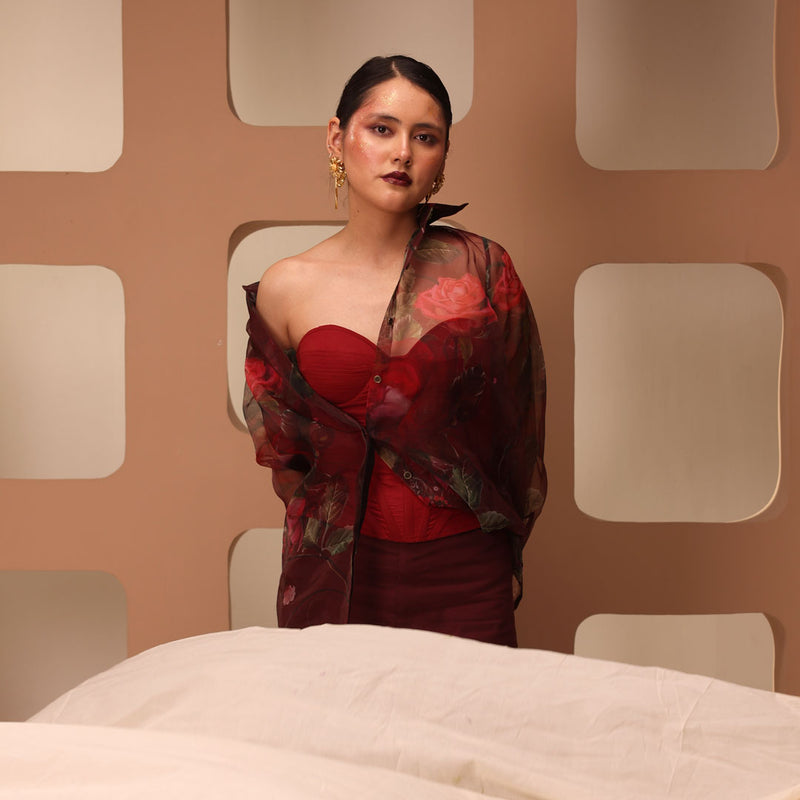 Meadow Bloom Burgundy Organza Shirt