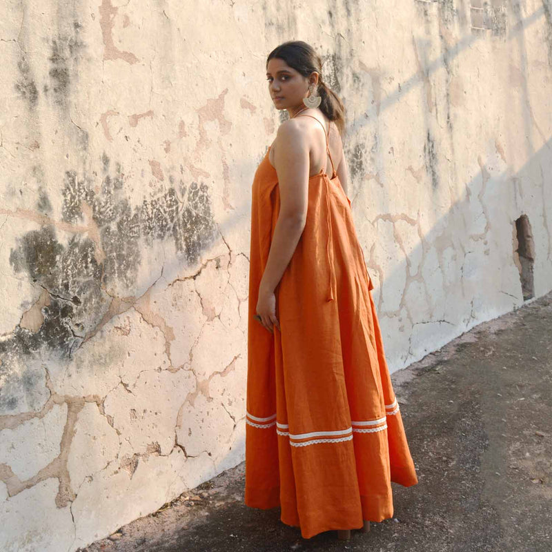 Sunkissed Beauty: Orange Linen Maxi Dress