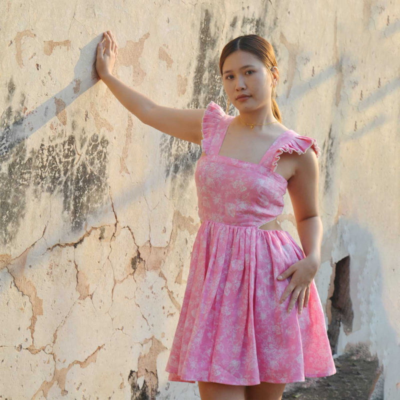 Preety In Pink- Printed Linen Dress