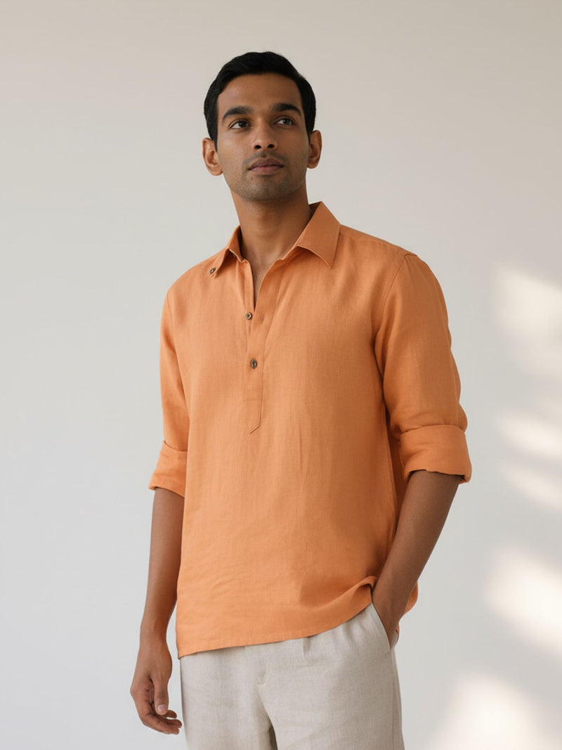 Rust Orange: Full Sleeves Linen Shirt