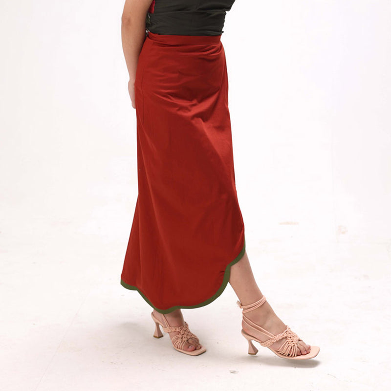 Red Rosette Wrap-Around Scallop Skirt