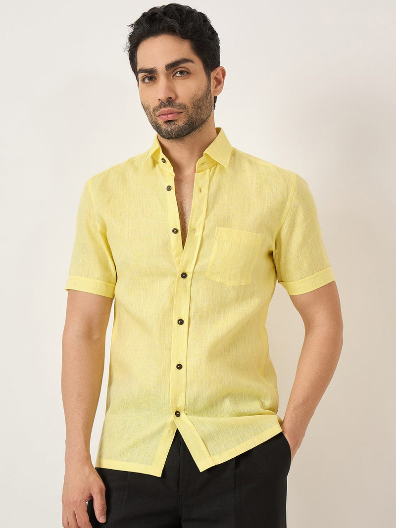 Sleek Sunbeam: Men's Linen Shirt in Vibrant Yellow