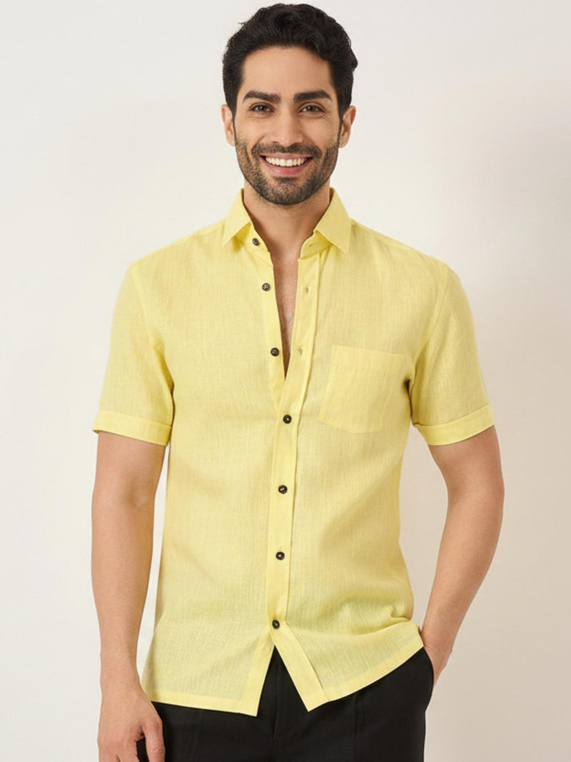 Sleek Sunbeam: Men's Linen Shirt in Vibrant Yellow