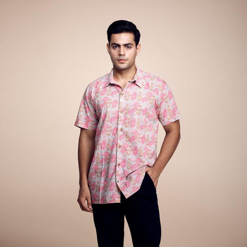 Pastel Dreams: Trendy Blue-Pink Cotton Printed Shirt for Playful Fashion Statements