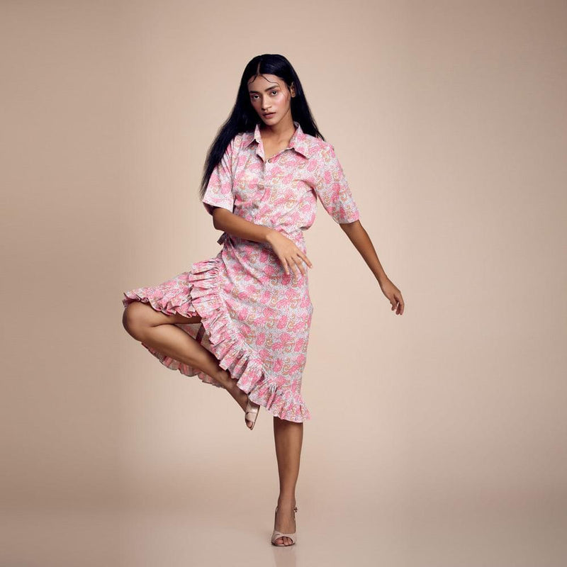Whimsical Waves: Trendy Blue-Pink Printed Cotton Co-ord for Fashion-forward Coordination