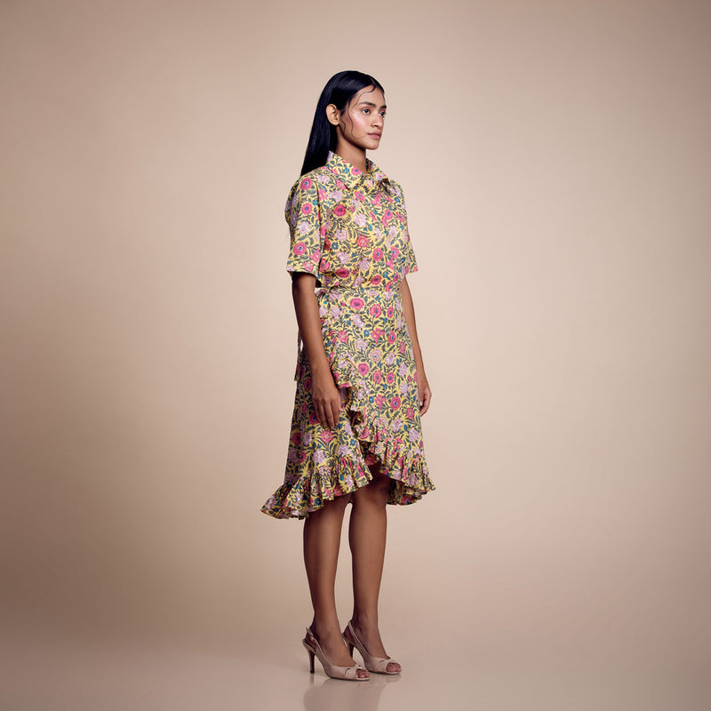 Yellow Floral Printed Cotton Co-ord