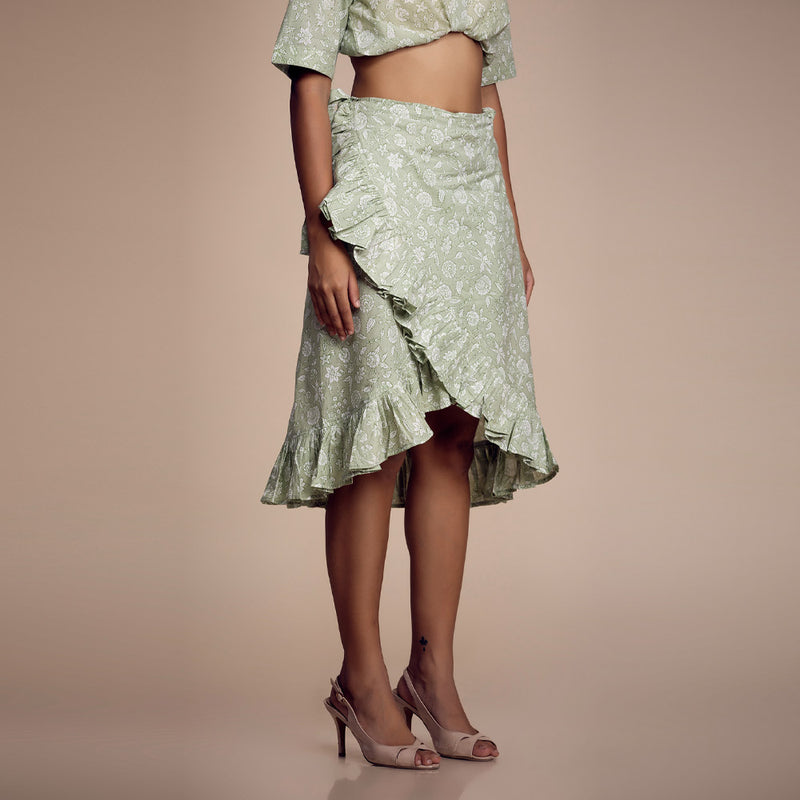 Pastel Green Printed Cotton Skirt