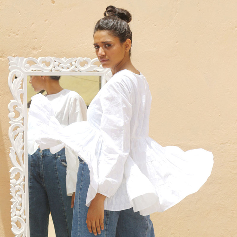 White Three Frill Cotton Top