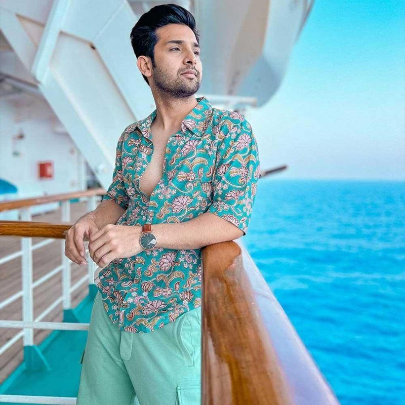 Oceanic Dreams: Blue Cotton Printed Shirt