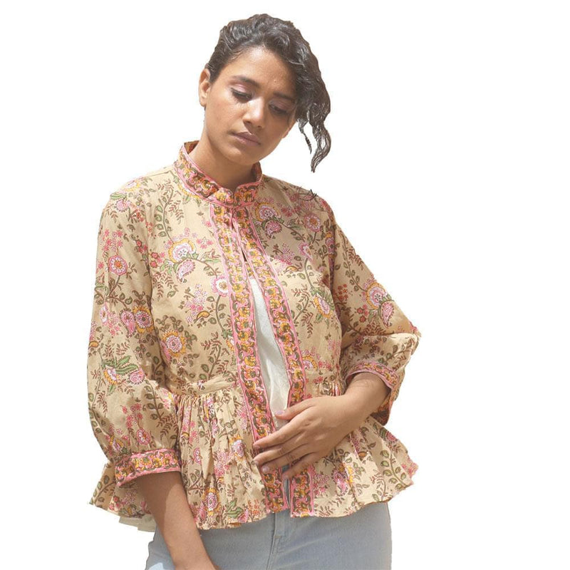 Neutral Chic Set: Beige Cotton Jacket and Double Layered Off-White Tube Top Duo