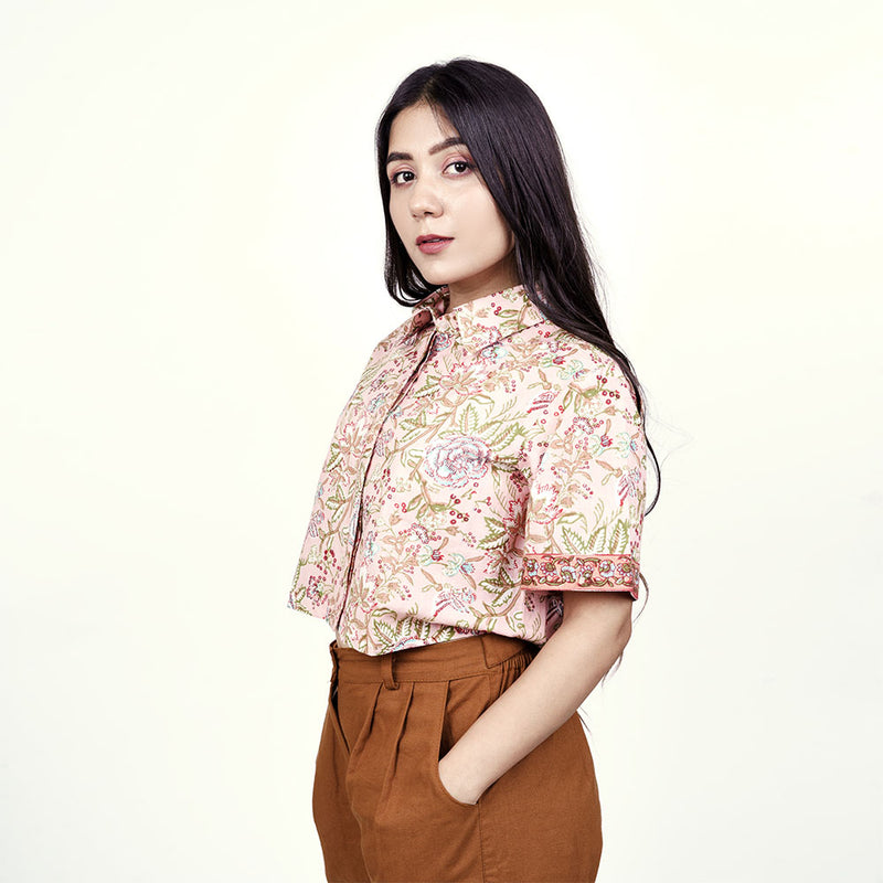 Pink Crop Cotton Shirt