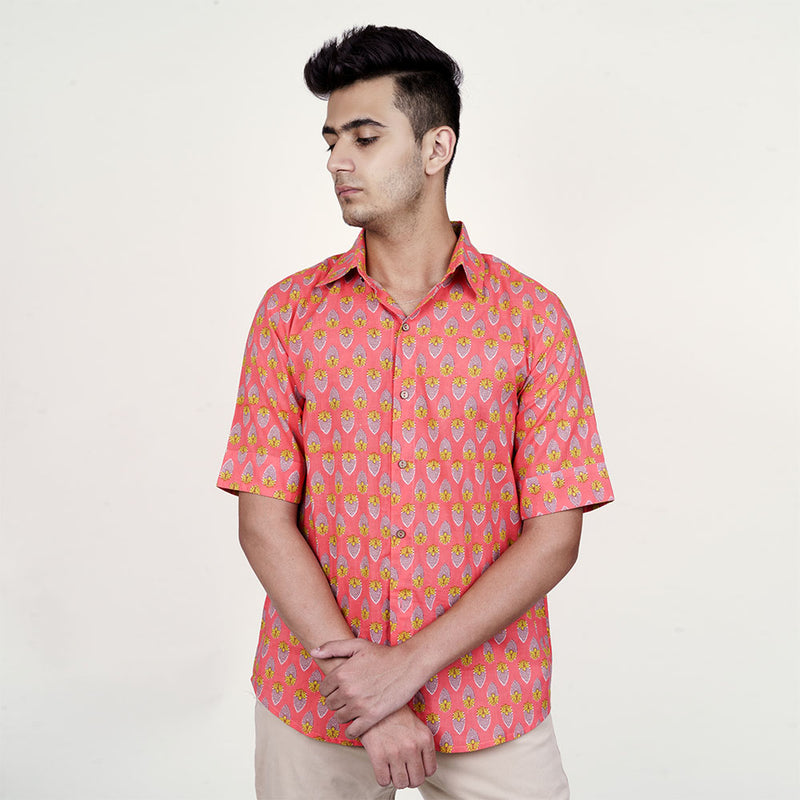 Radiant Blaze: Neon Orange Cotton Shirt