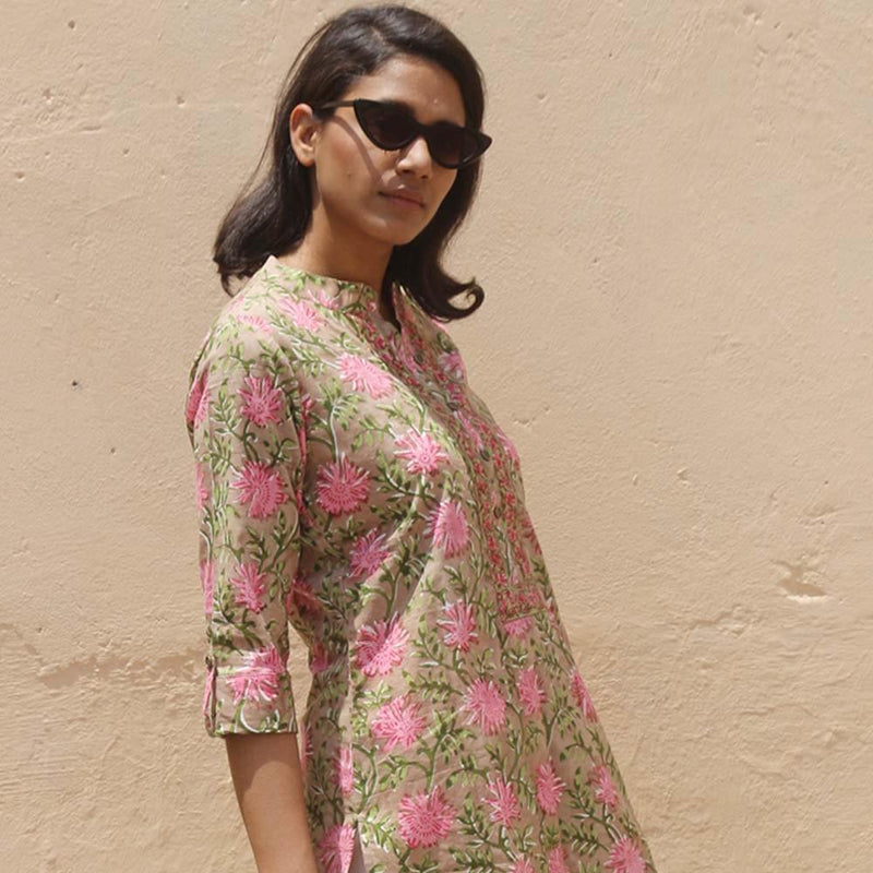 Urban Oasis Beige Cotton Short Kurti: Contemporary and Chic